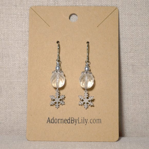 Hand Crafted Handmade Earrings Snowflake Earrings with Frosted Czech Gla… - Picture 2 of 5